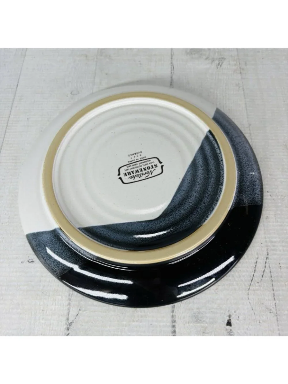 Noritake Stoneware DURANGO 8647 Black Blue Abstract Panels Salad Plates Set 2